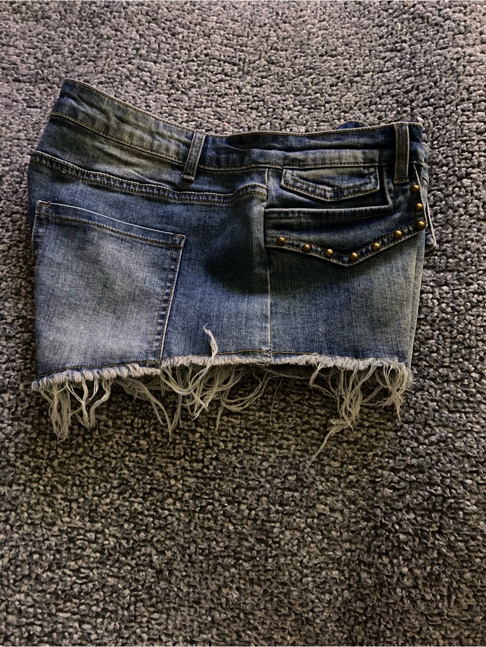 Denim Mini Skirt with Frayed Hem and Stud Detail